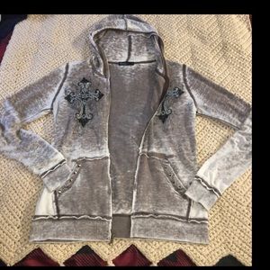 Vocal Jacket Gray Lightweight Studs & Rhinestones Fleur De Lis Accent Medium